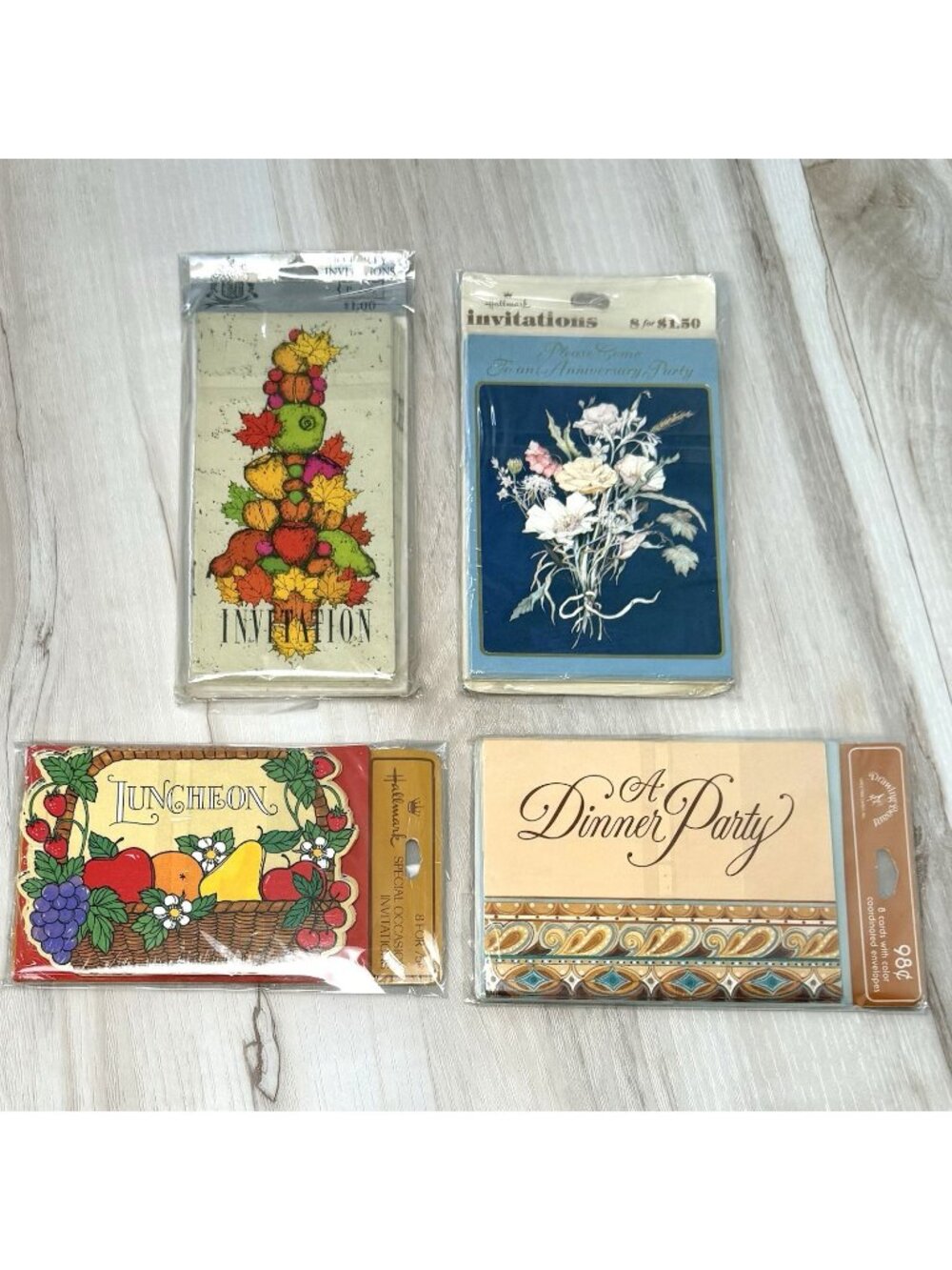 4pks VTG 70s 80s Party INVITATIONS Hallmark Drawing Board Lilac Hedges NIP NEW
